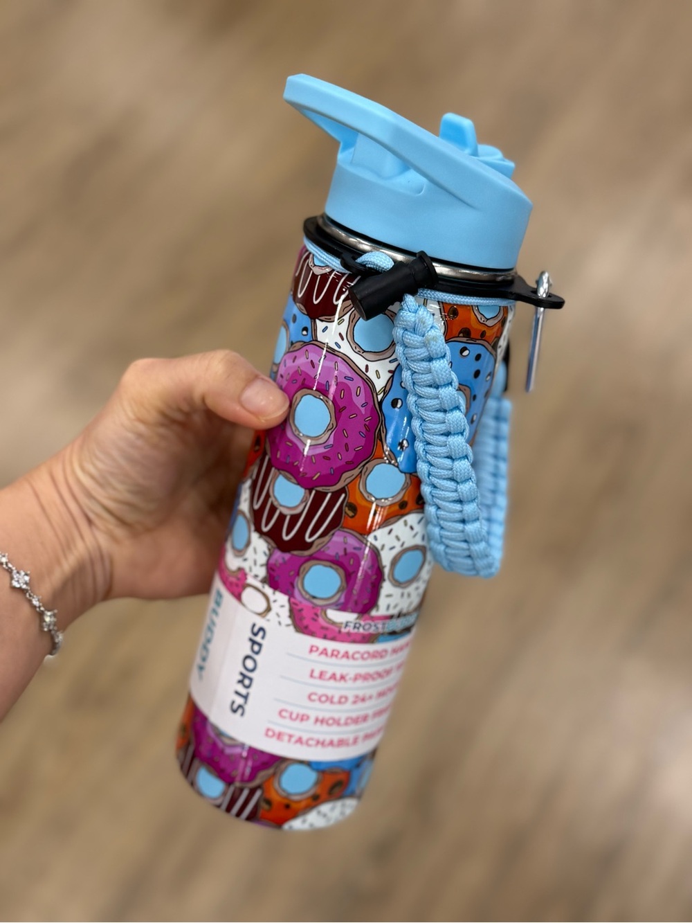 Frostbuddy Paracord Water Bottle with Blue Donut Print -